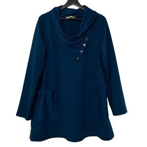 Chalet et Cici Cowl Neck Tunic Top Teal Size XL Soft Stretch Winter Artsy Cozy